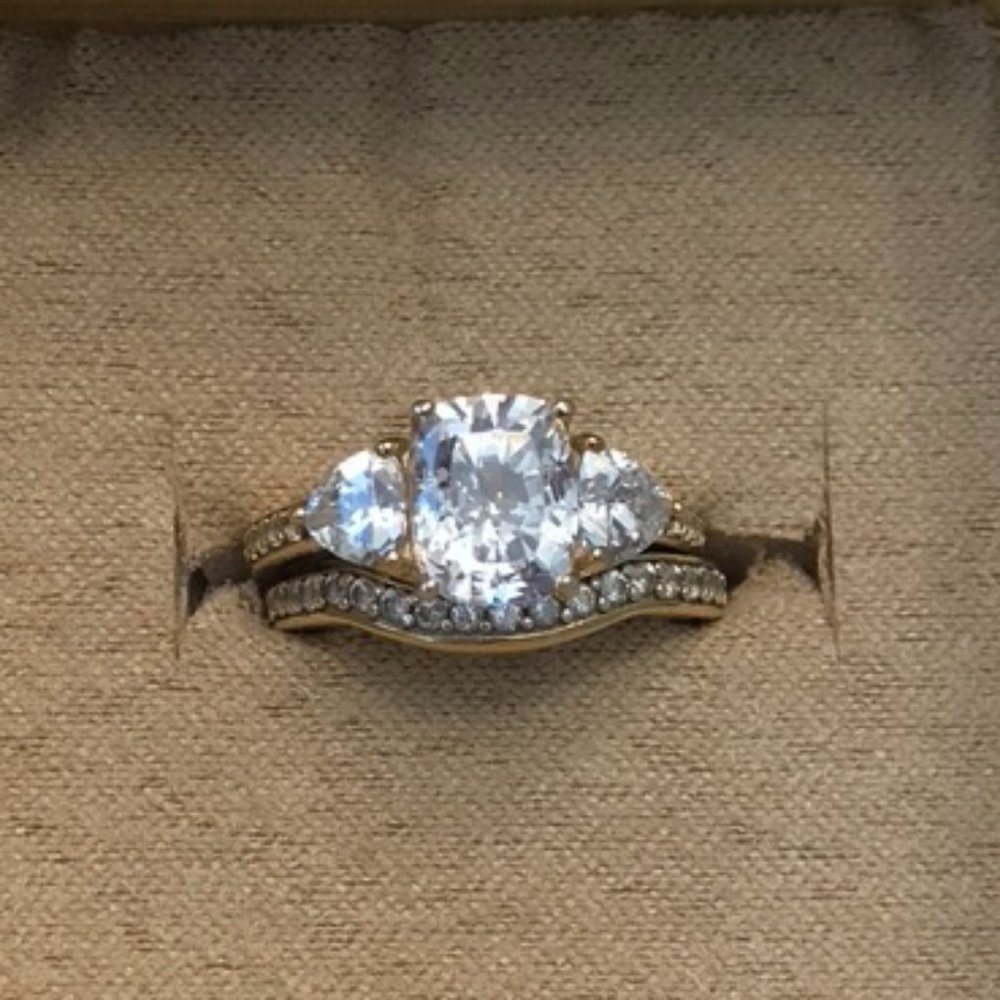 3-stone CZ Wedding set, gold over sterling, sz 7